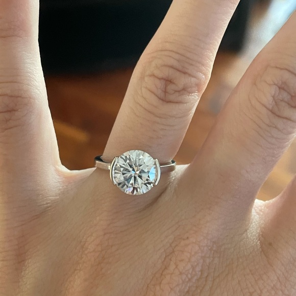 Jewelry - 3 carat half bezel moissanite diamond engagement ring